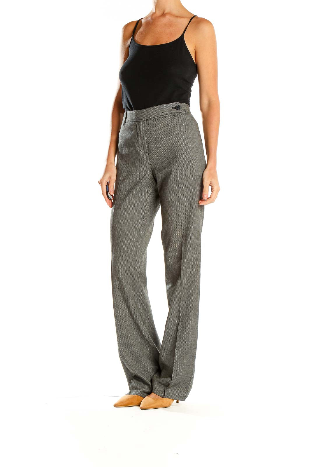 Front view of MICHAEL Michael Kors gray wide-leg dress pants