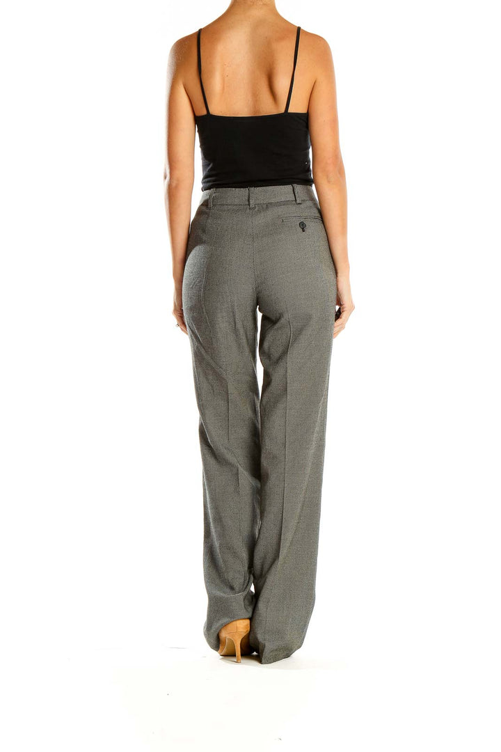 Side view of MICHAEL Michael Kors gray wide-leg dress pants on model
