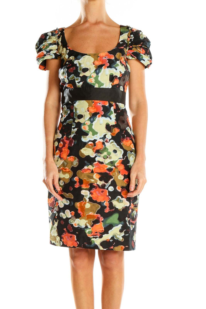 Front view of Moulinette Soeurs Multicolor Floral Print Sheath Dress with puff sleeves