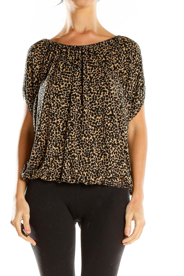 Front view of Ann Taylor LOFT black leopard print flowy blouse