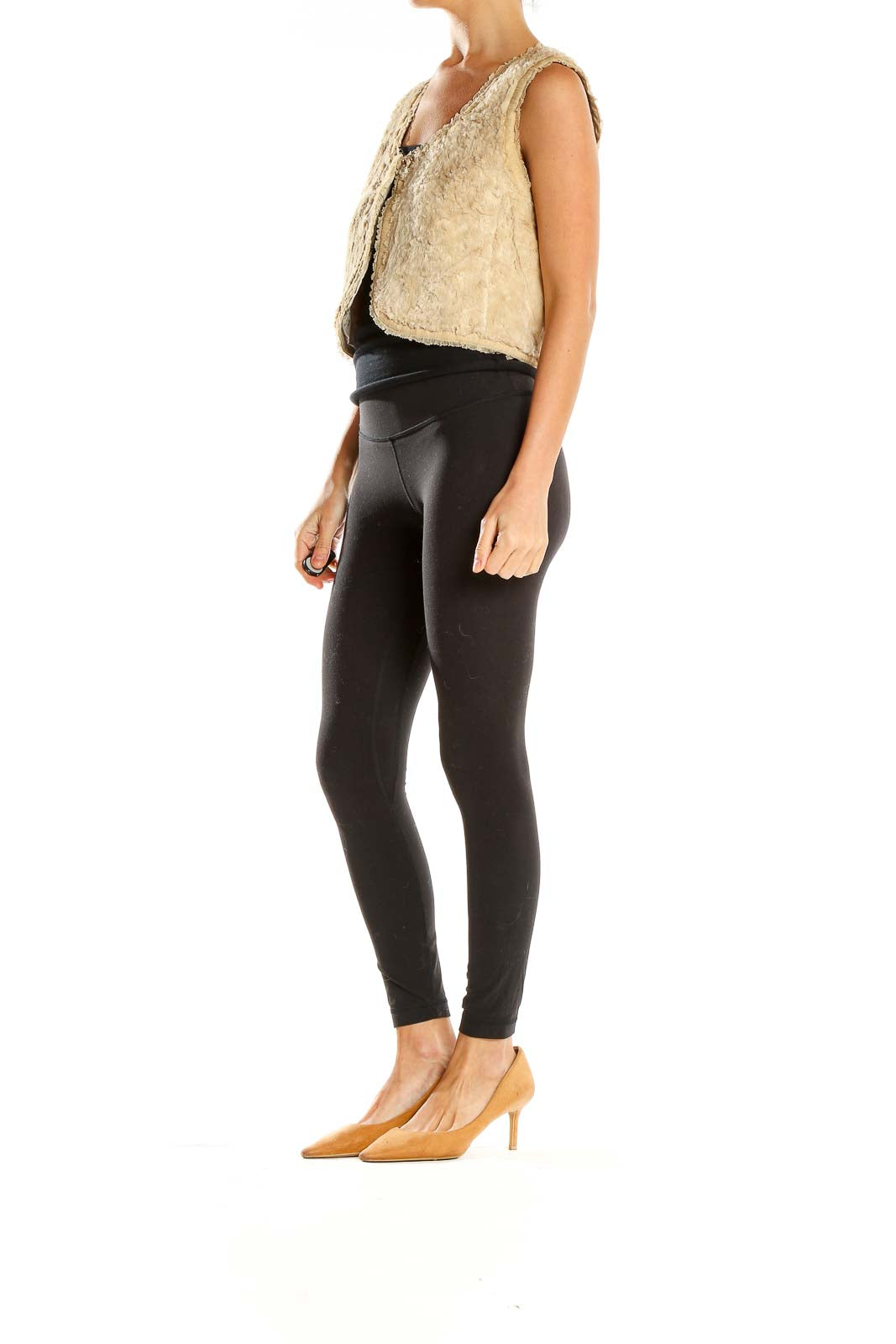 Front view of Rebecca Taylor beige faux fur cropped vest