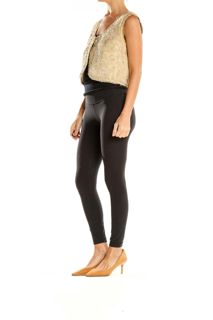 Front view of Rebecca Taylor beige faux fur cropped vest