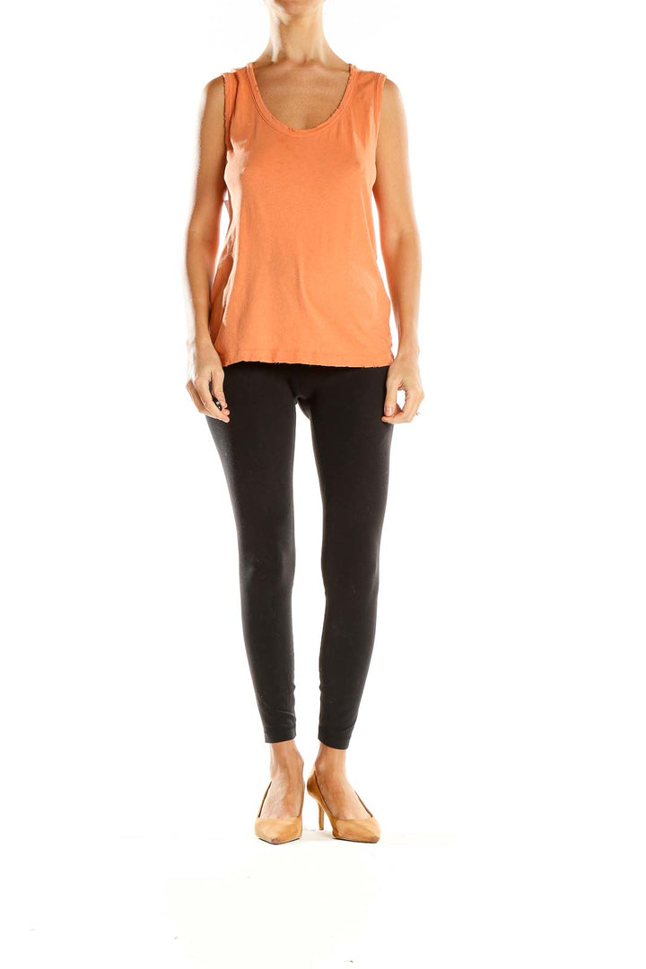 Front view of Current/Elliott orange sleeveless tank top with scoop neck