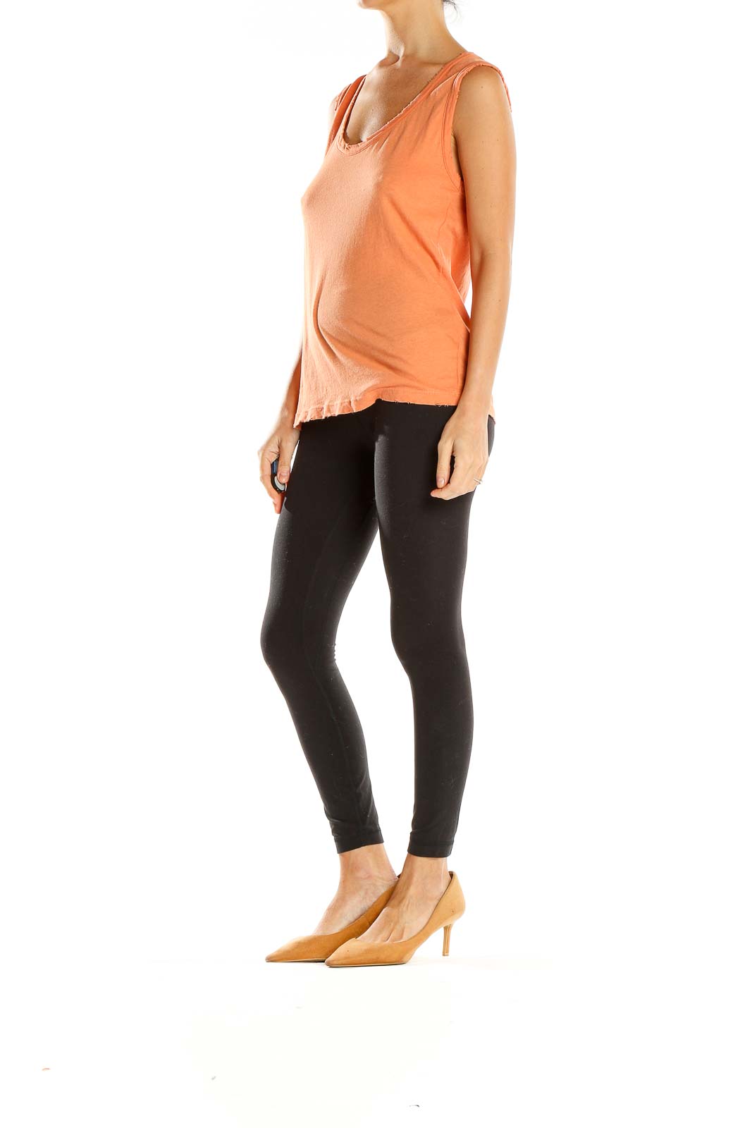 Front view of Current/Elliott orange sleeveless tank top with scoop neck