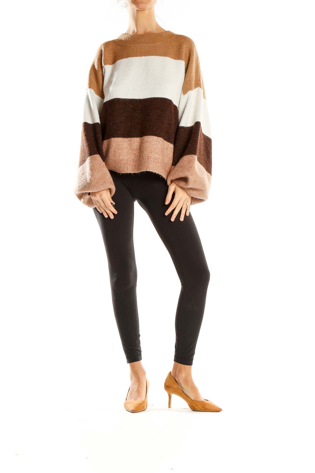 Brown Striped All Day Wear Sweater