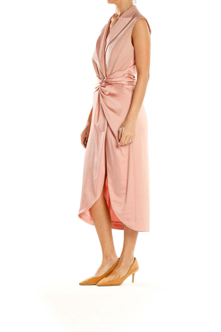 Front view of Jonathan Simkhai blush satin wrap midi dress
