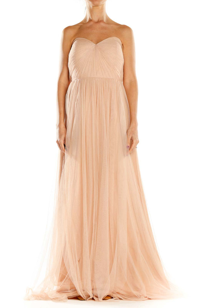 Front view of blush strapless tulle maxi dress by Jenny Yoo Collection