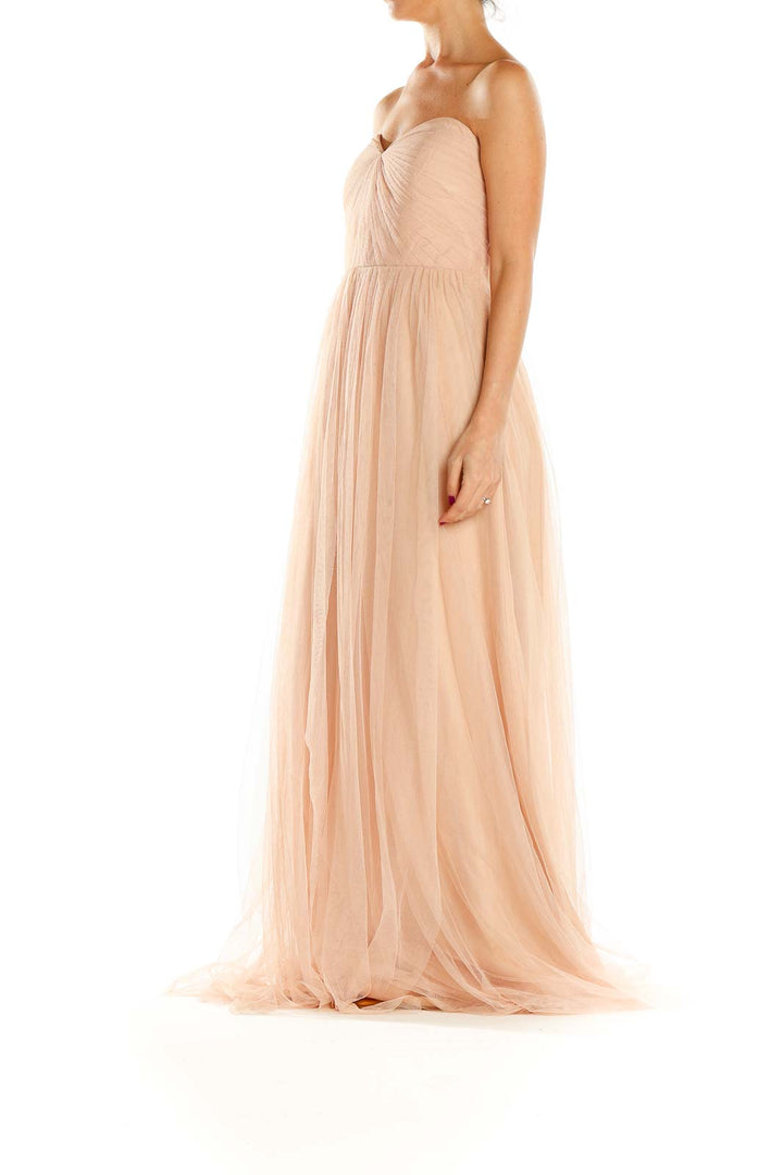 Front view of blush strapless tulle maxi dress by Jenny Yoo Collection