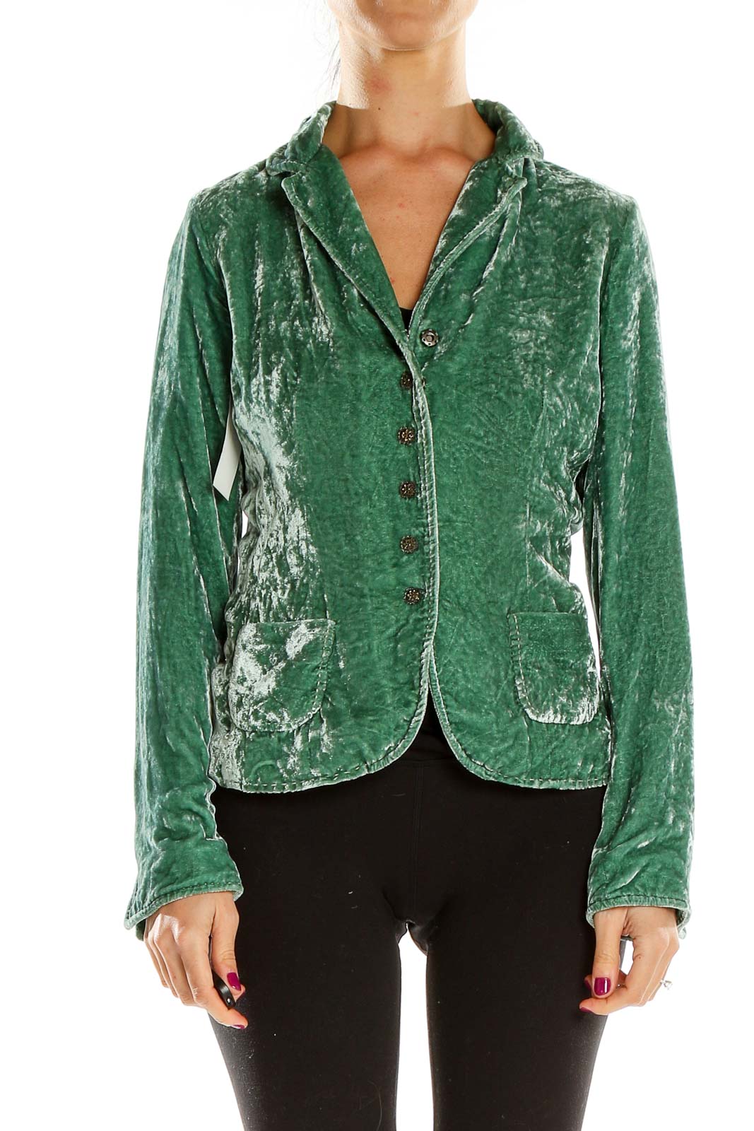 Front view of Elie Tahari green velvet blazer jacket