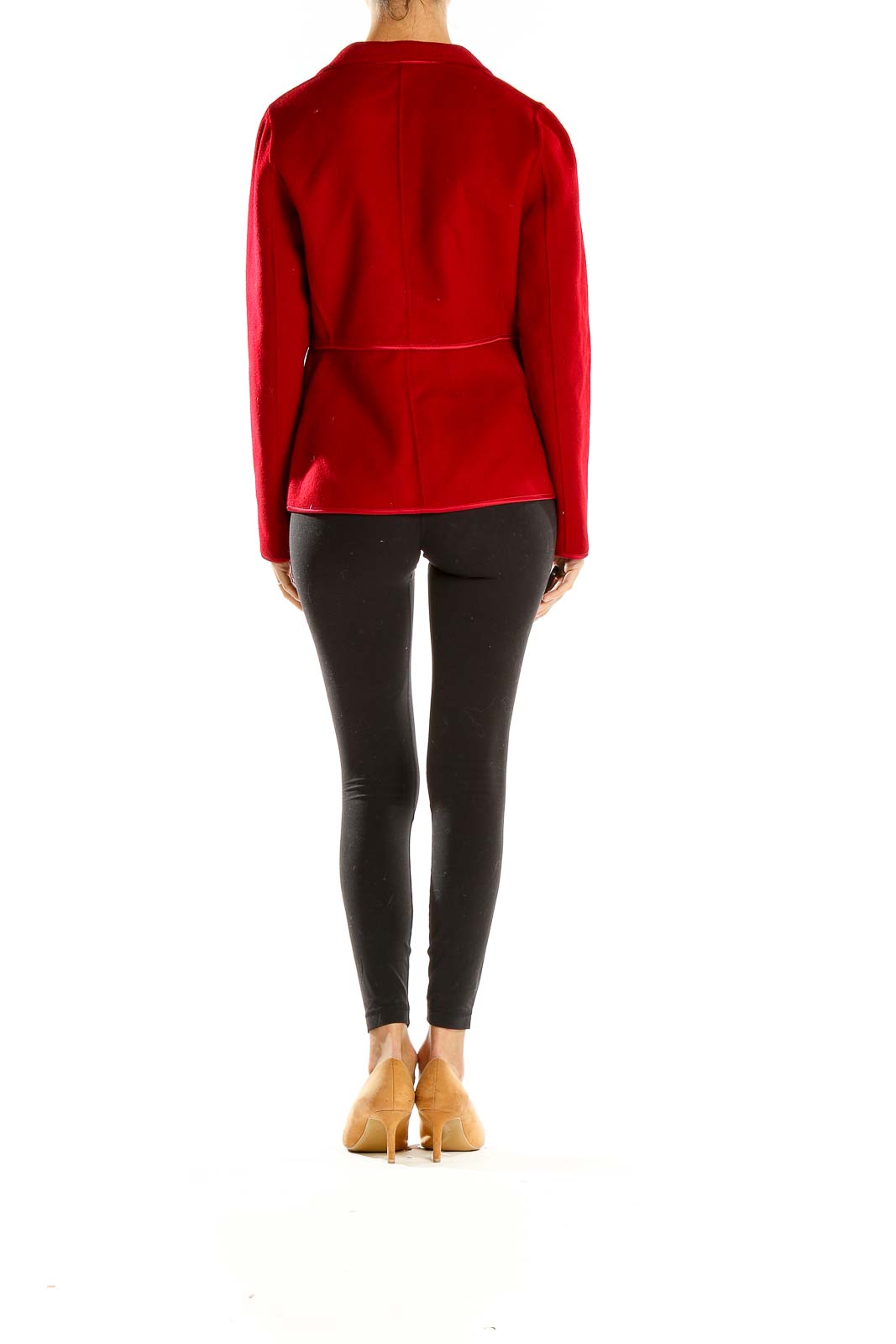 Back view of red Talbots blazer jacket showing tailored fit