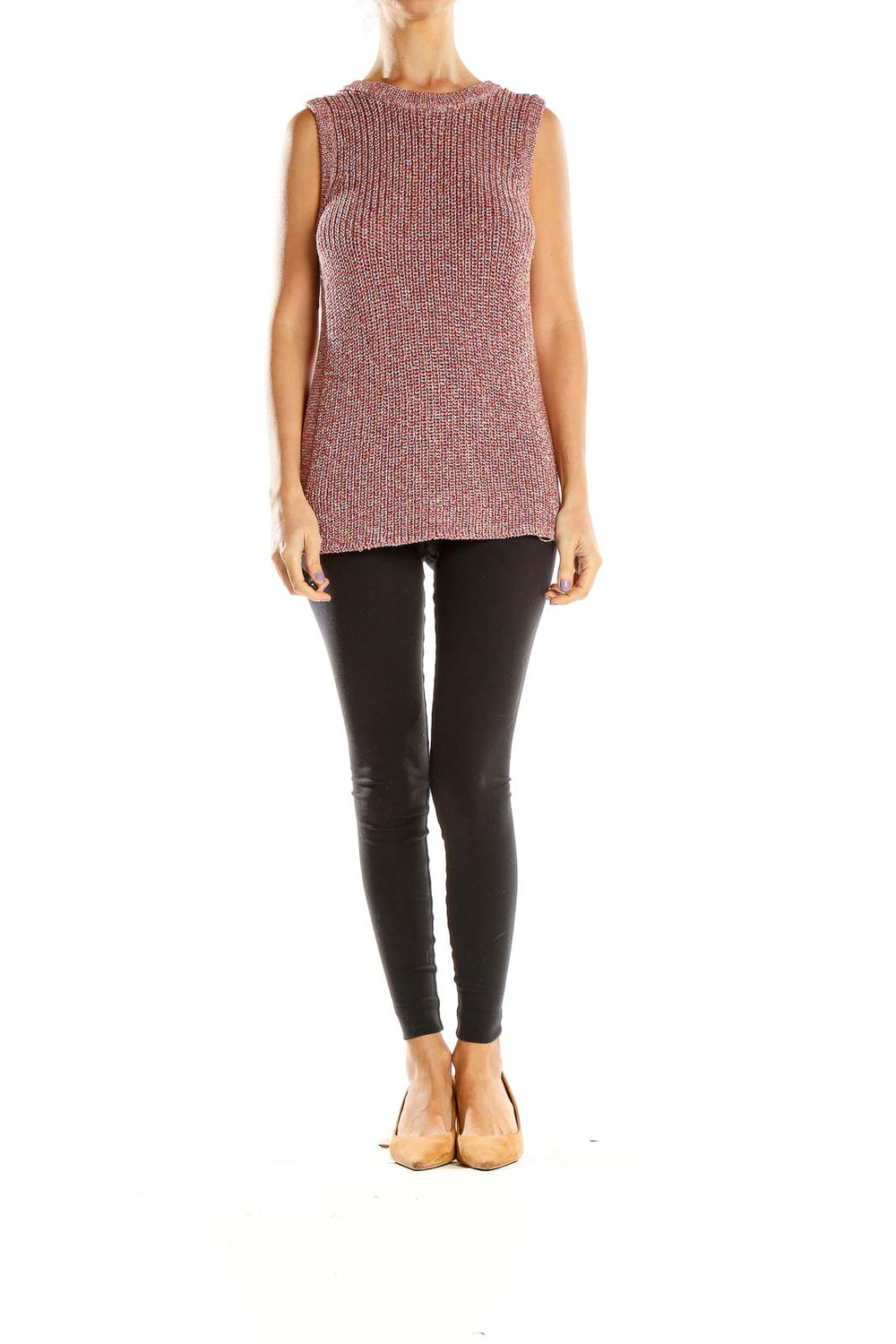 Front view of Ella Moss pink sleeveless ribbed knit top
