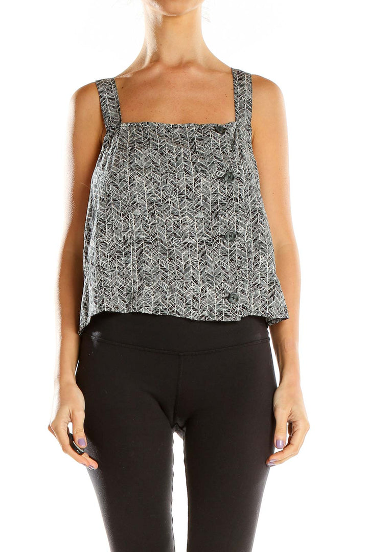 Front view of BP gray herringbone print sleeveless top with square neckline