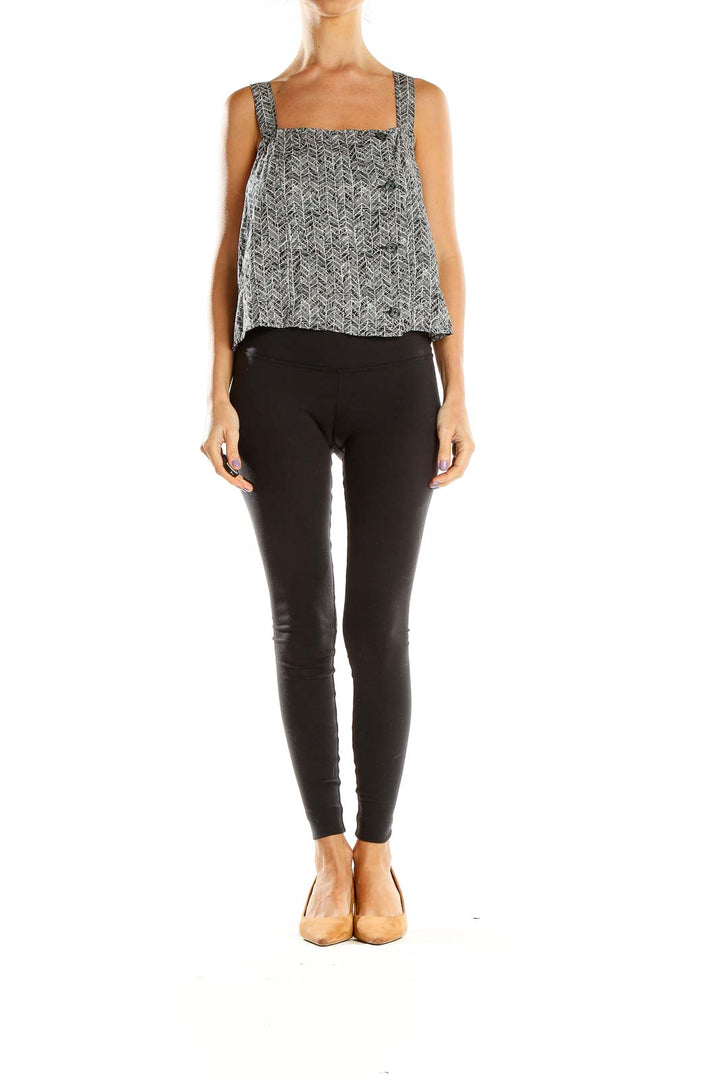 Front view of BP gray herringbone print sleeveless top with square neckline