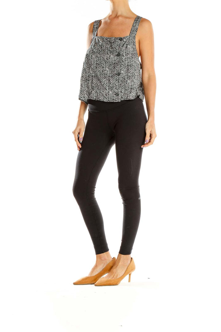 Front view of BP gray herringbone print sleeveless top with square neckline