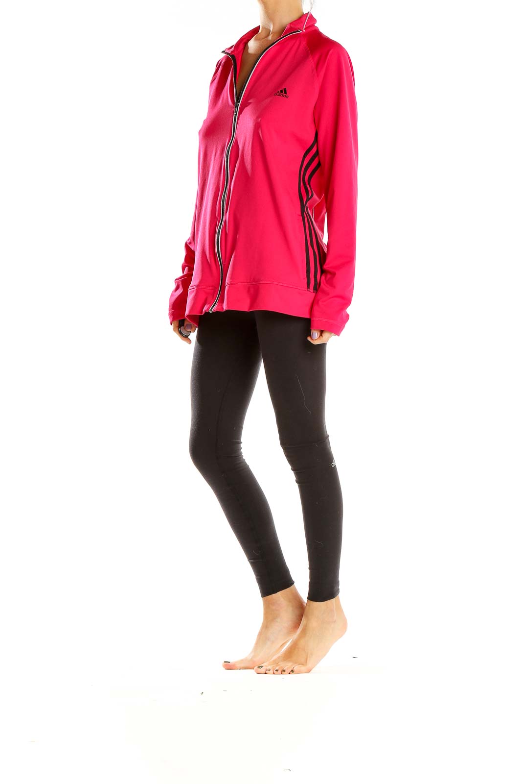 Front view of pink Adidas zip-up athletic jacket