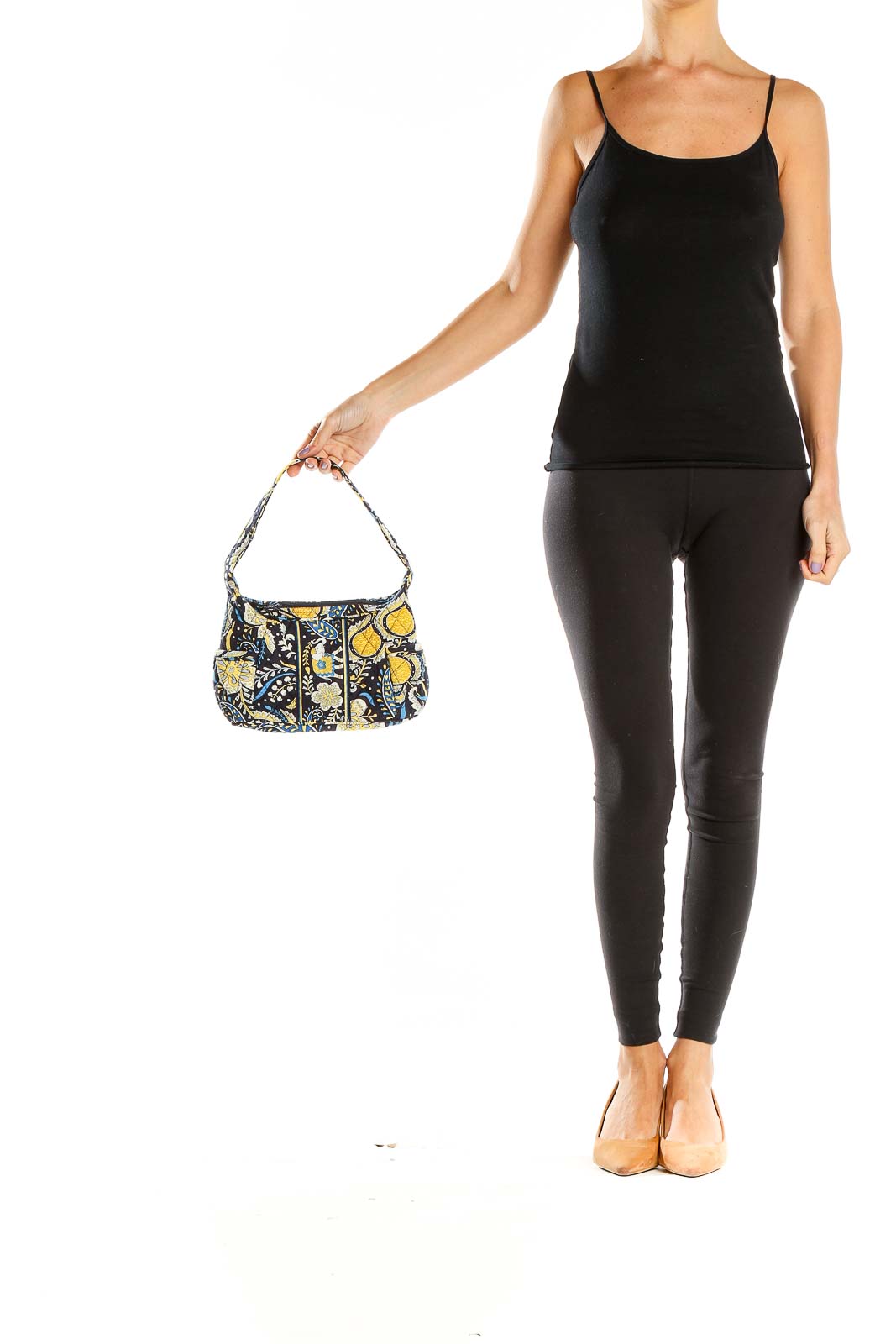 Front view of Vera Bradley yellow floral quilted shoulder bag