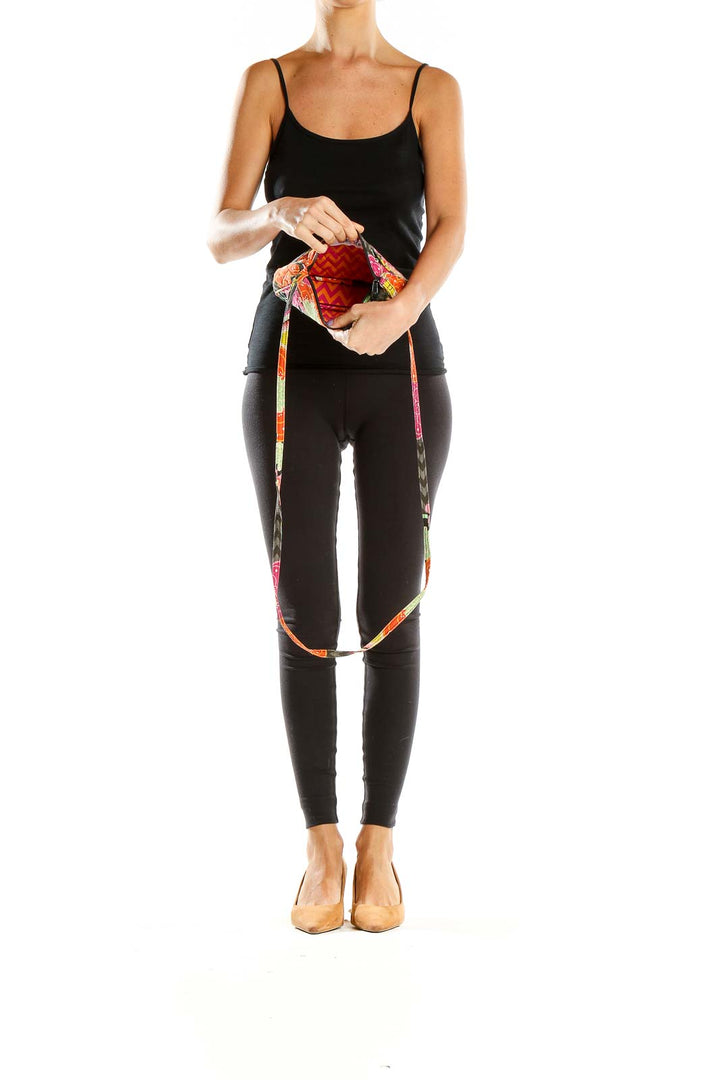 Side view of Vera Bradley multicolor floral crossbody shoulder bag worn by model