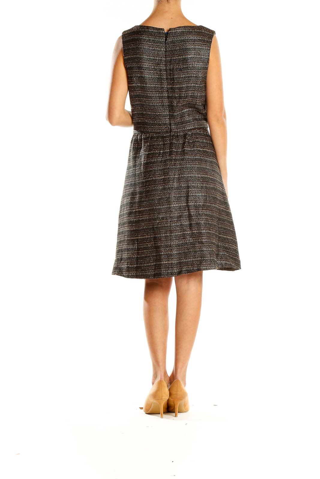Side view of Moulinette Soeurs black textured V-neck midi dress