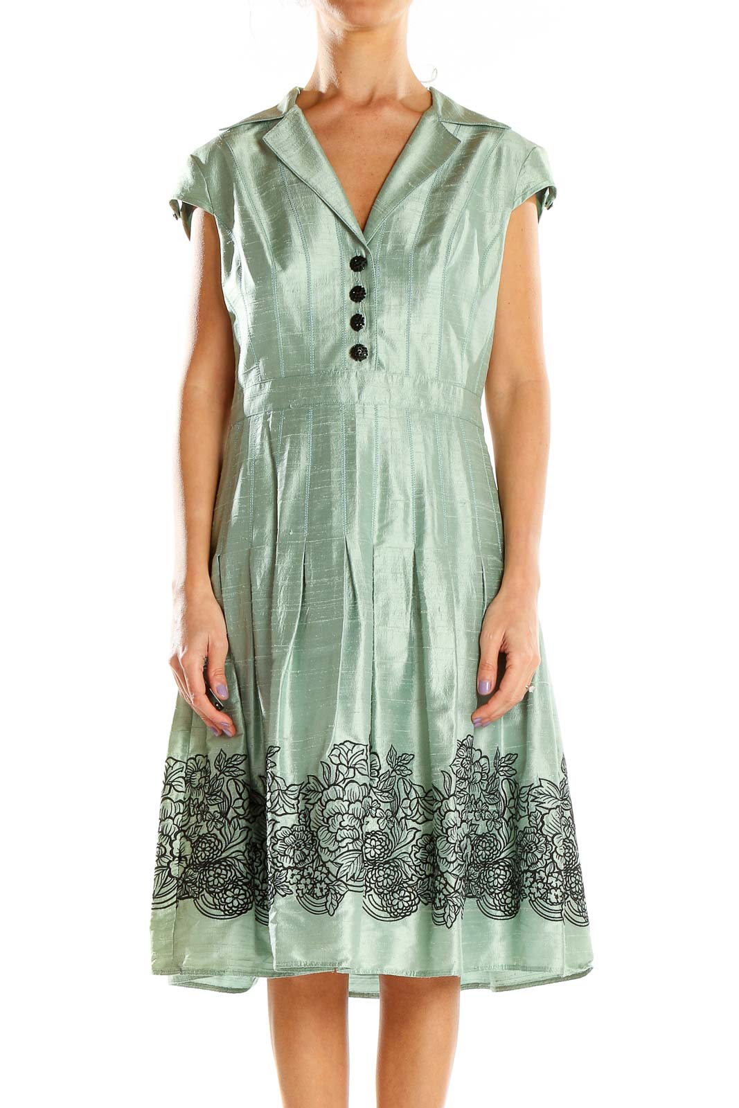 Mint Green Floral Embroidered Vintage-Style Dress Mint Green Floral Embroidered Vintage-Style Dress