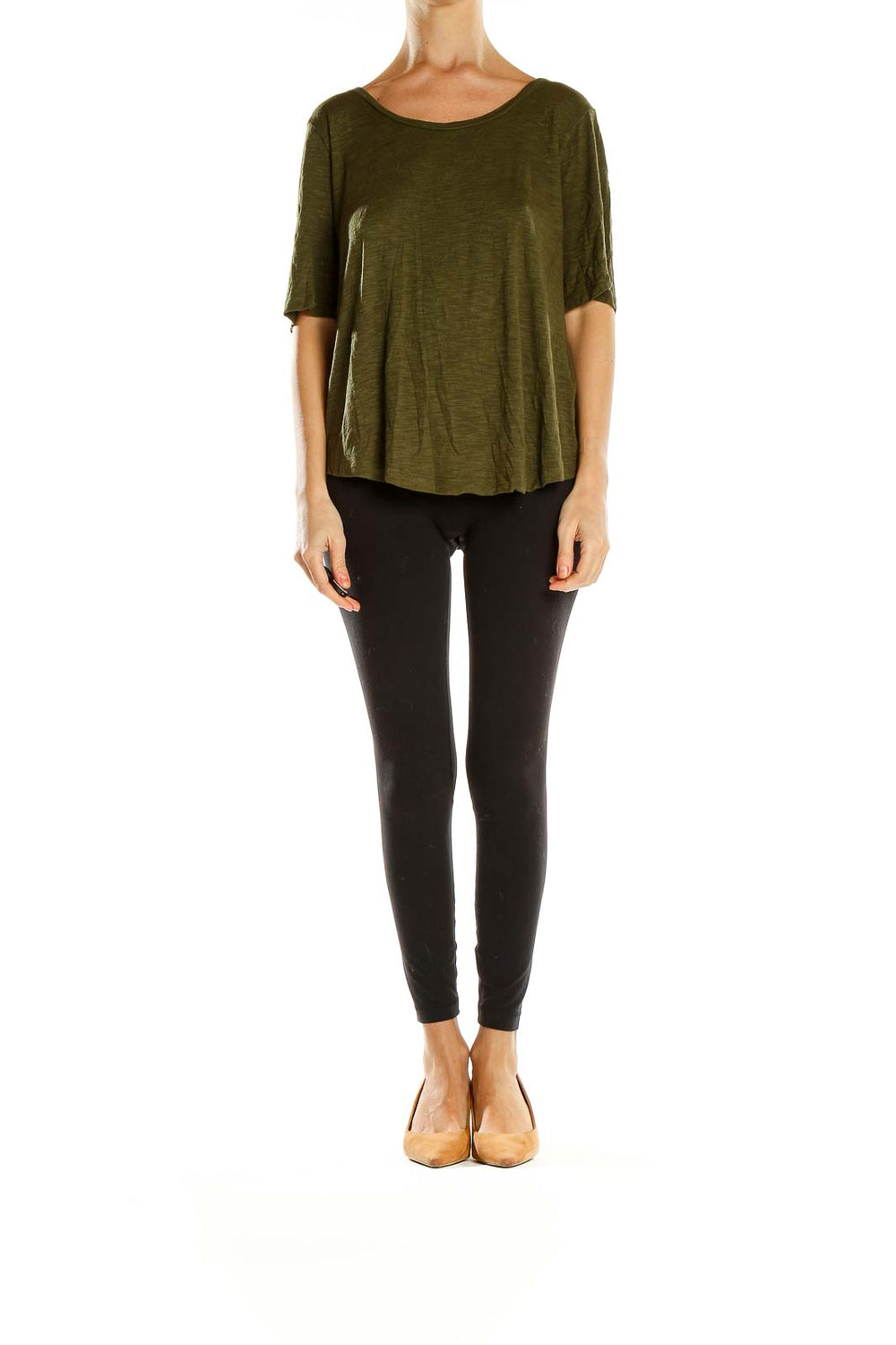 Front view of Madewell olive relaxed fit short sleeve top