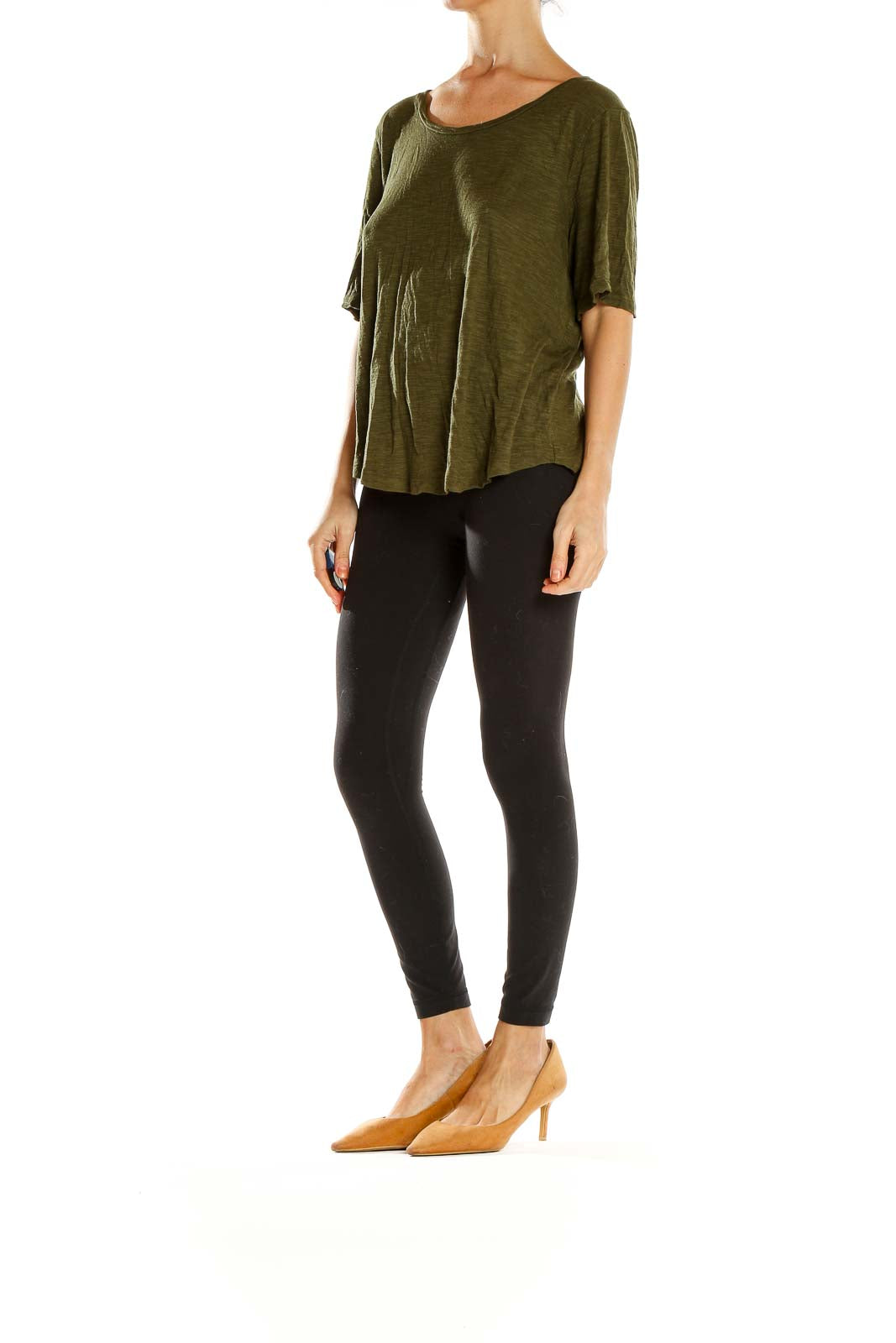 Front view of Madewell olive relaxed fit short sleeve top