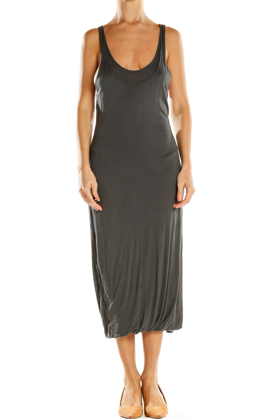 midi tank dress James Perse Charcoal Linen-Blend Midi Tank Dress