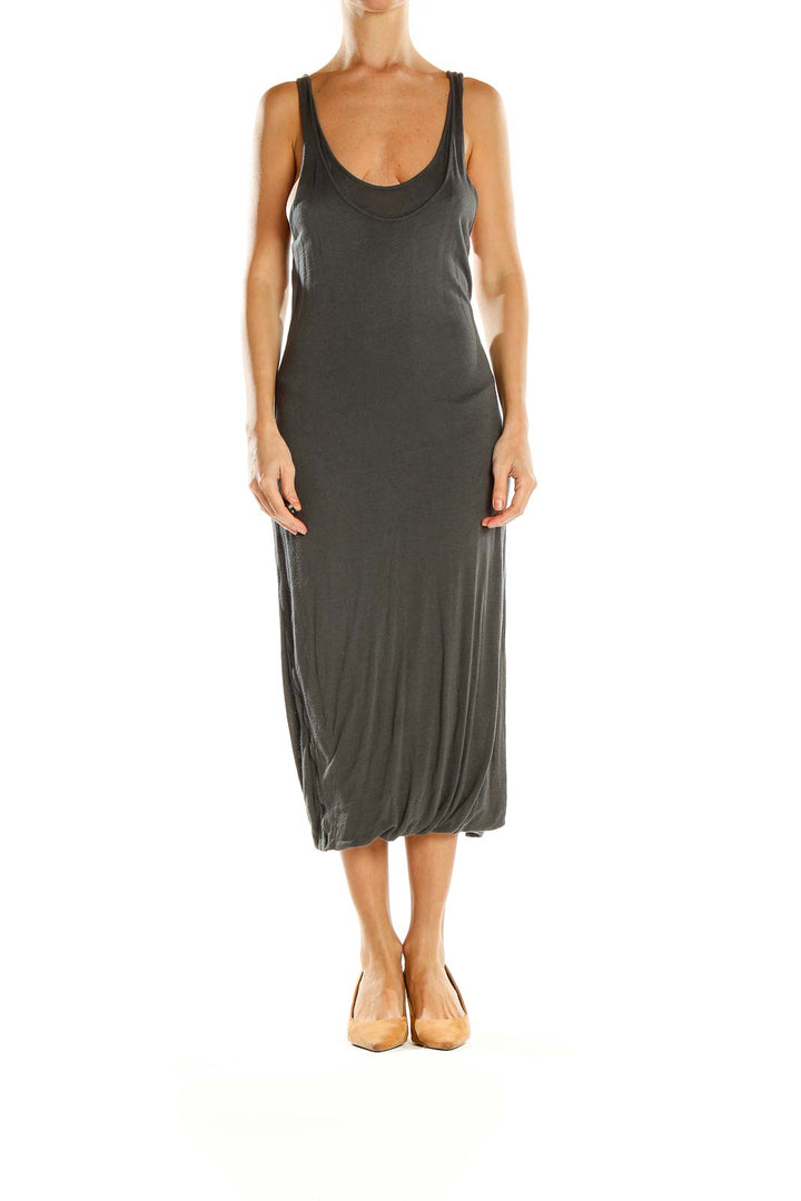Front view of James Perse charcoal linen-blend midi tank dress