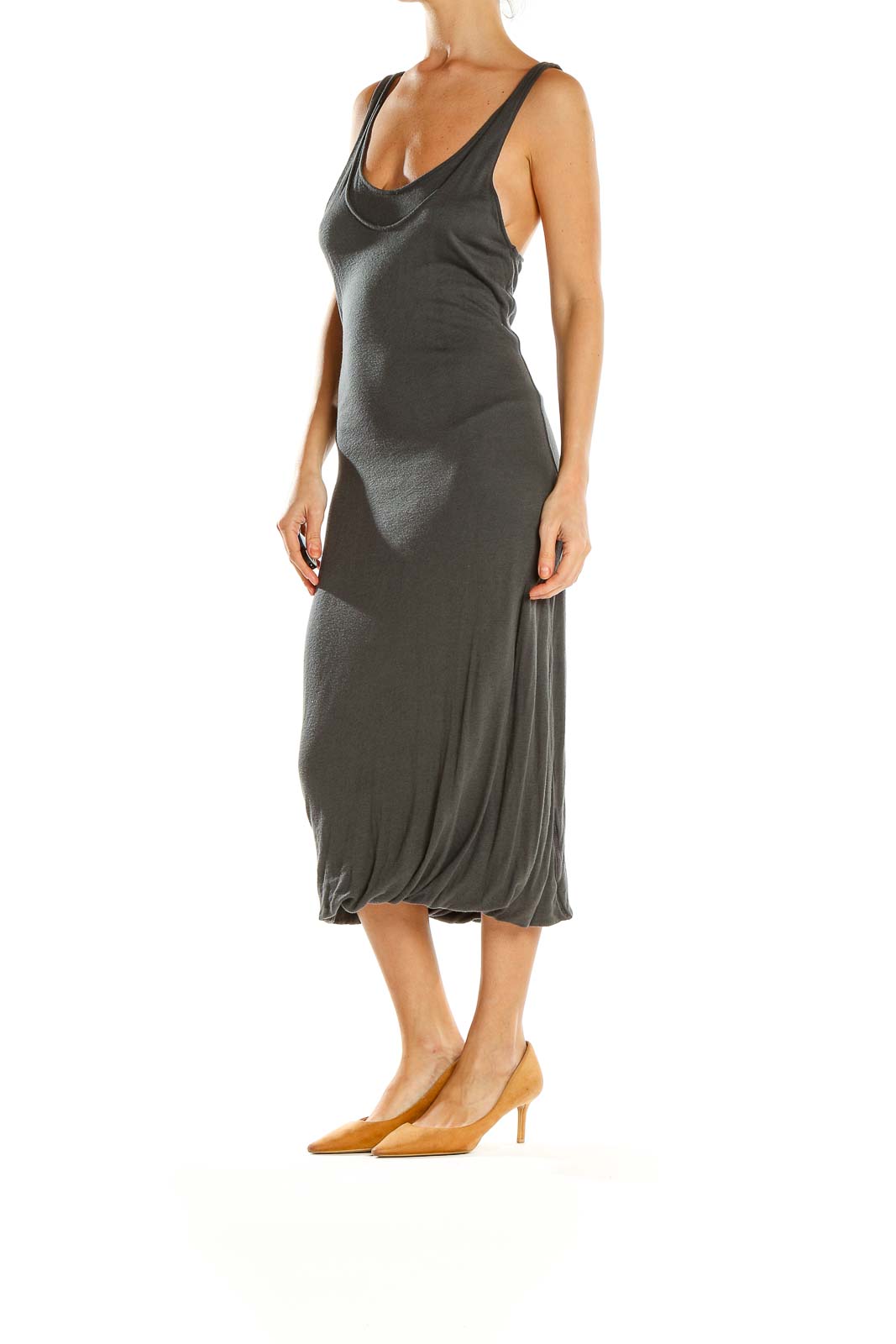 Front view of James Perse charcoal linen-blend midi tank dress