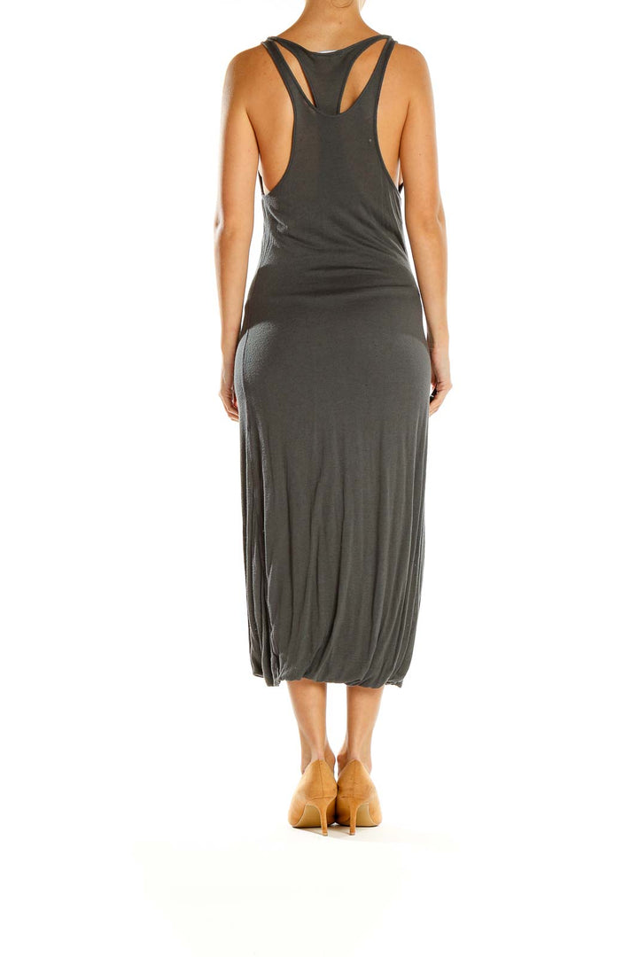 Side view of James Perse charcoal linen-blend midi tank dress
