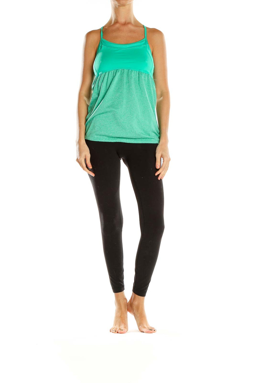Front view of green C9 by Champion athletic tank top with empire waist