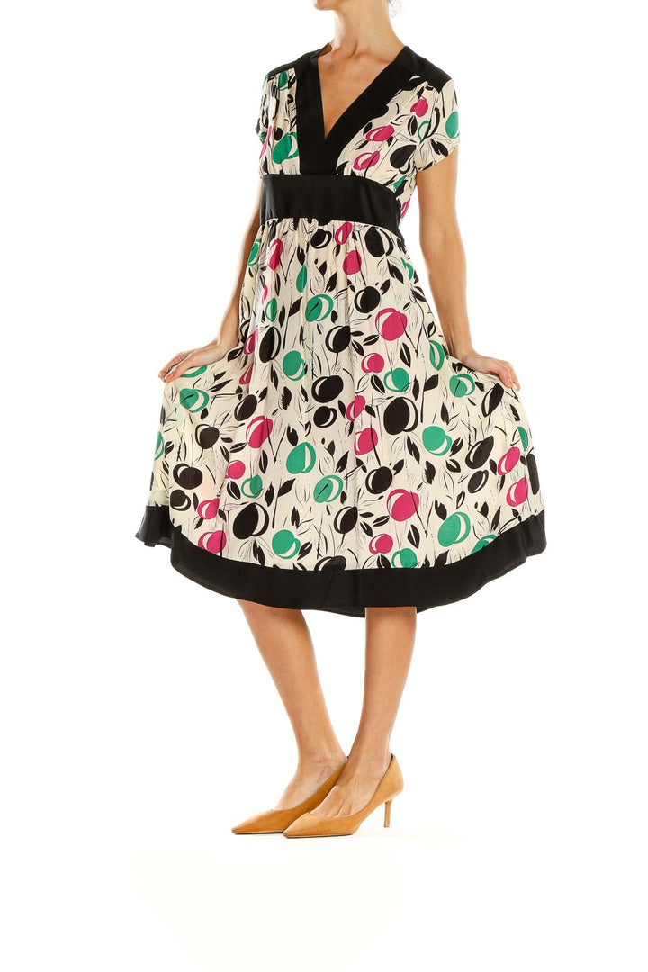 Front view of Corey Lynn Calter multicolor floral print empire waist midi dress
