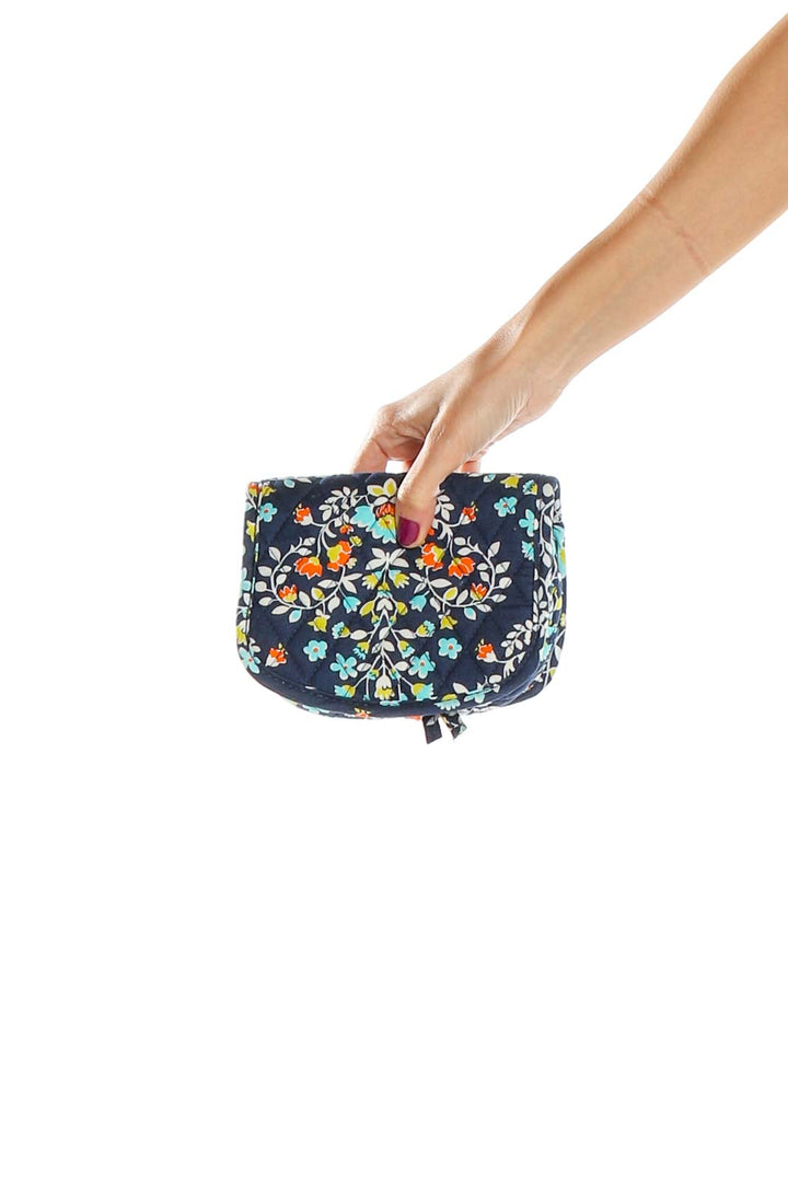 Front view of Vera Bradley Navy Floral Print Clutch with vibrant pattern