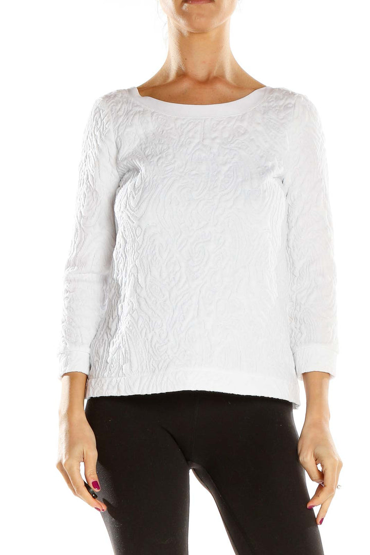 Front view of Banana Republic white textured long sleeve blouse