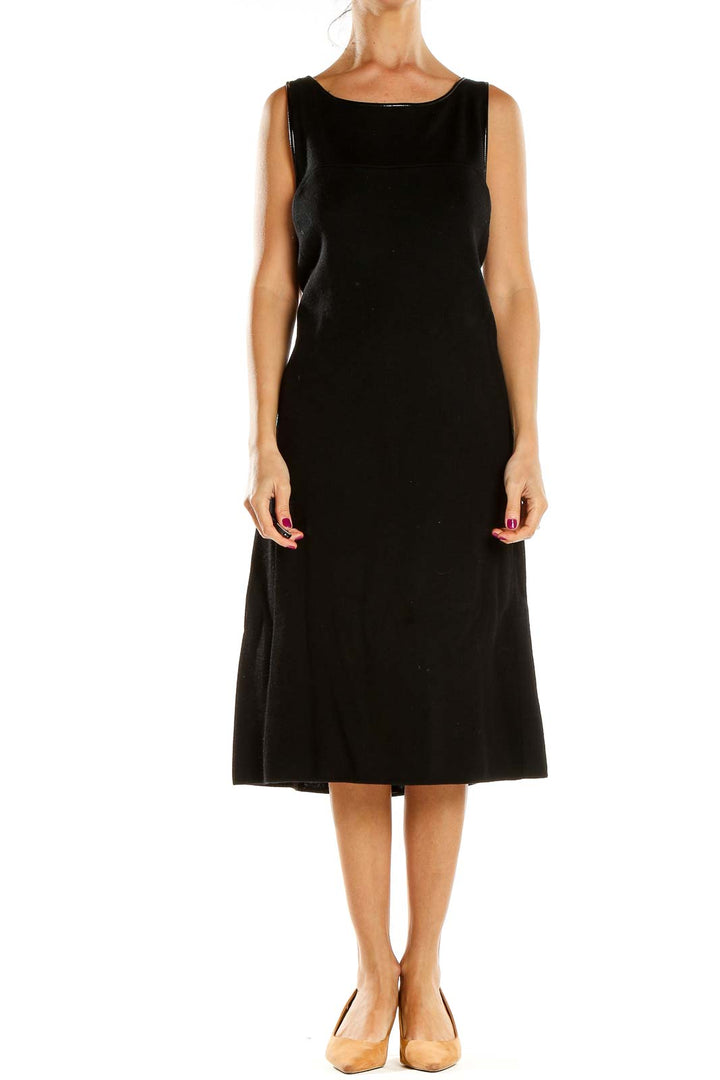 Front view of Dana Buchman black sleeveless midi knit dress