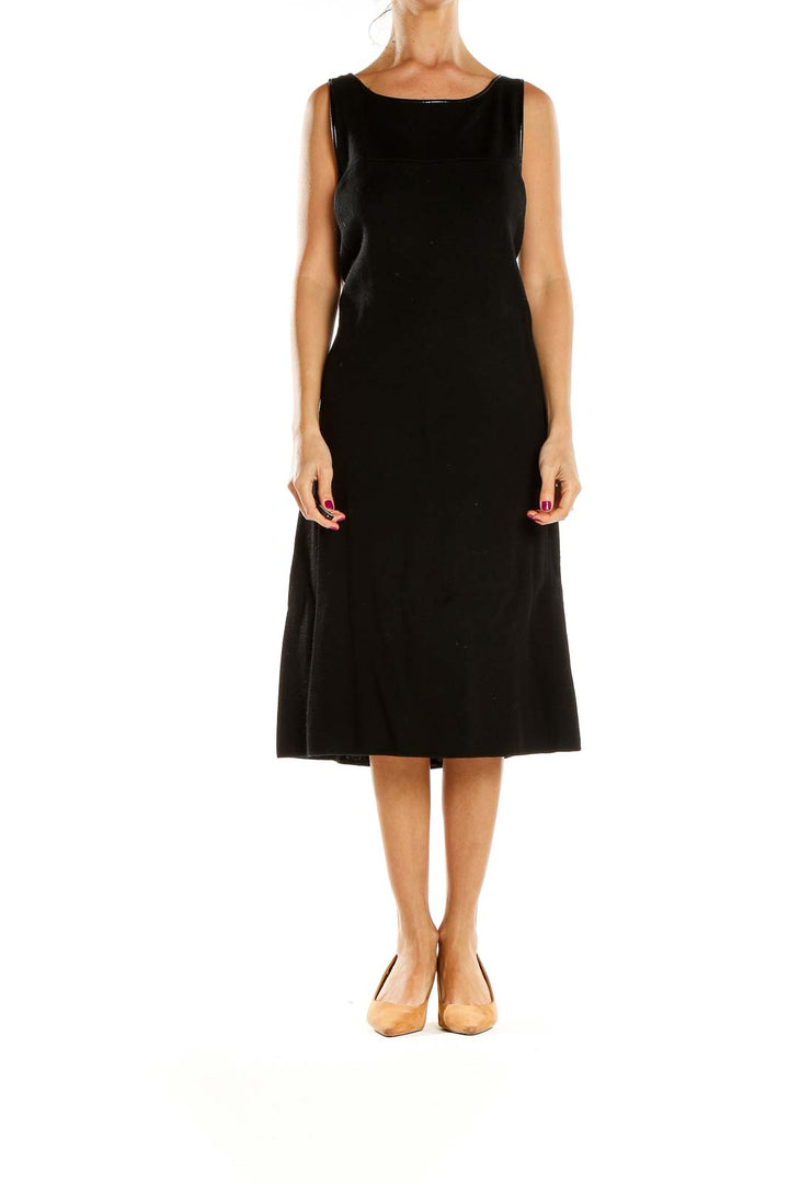 Front view of Dana Buchman black sleeveless midi knit dress