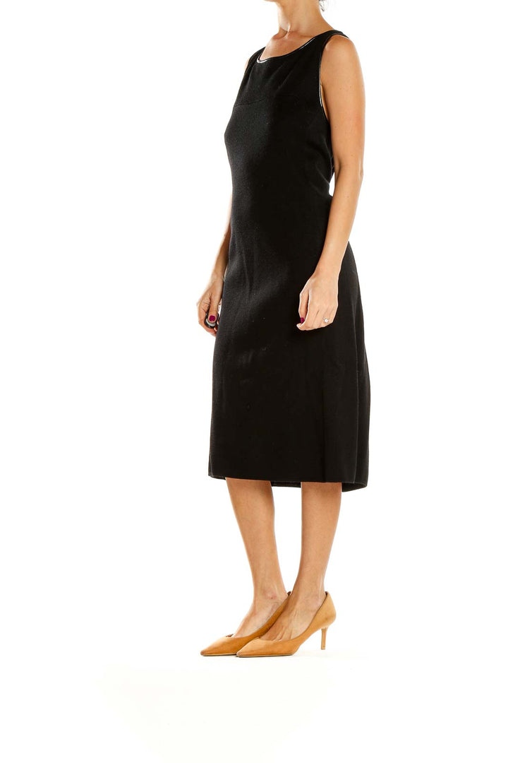 Front view of Dana Buchman black sleeveless midi knit dress