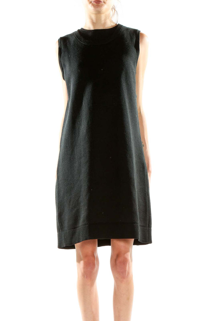 Front view of Kobi Halperin black sleeveless knit dress with high neckline