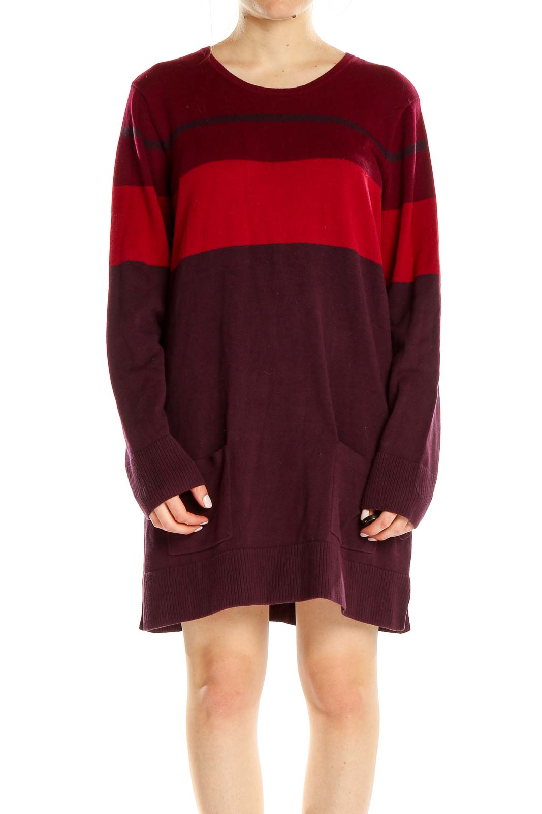 bulky sweater dress Burgundy Color Block Oversized Sweater Dress