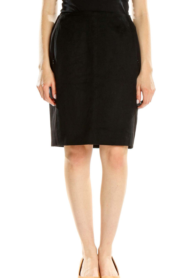 Front view of Akris Punto black pencil skirt with side zipper