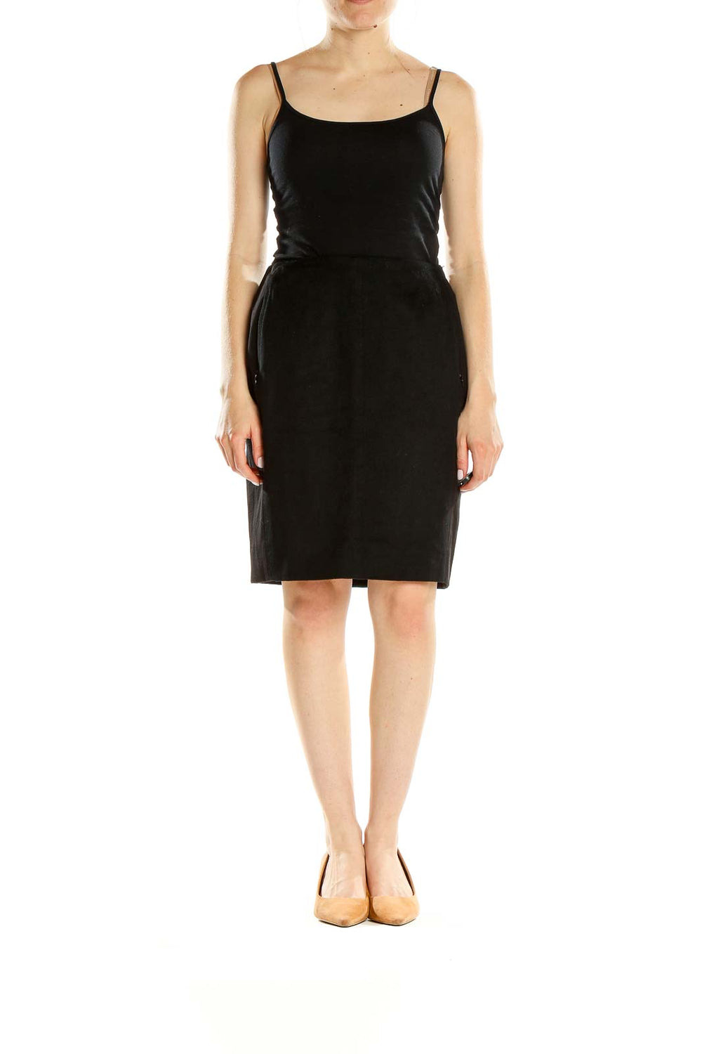 Front view of Akris Punto black pencil skirt with side zipper