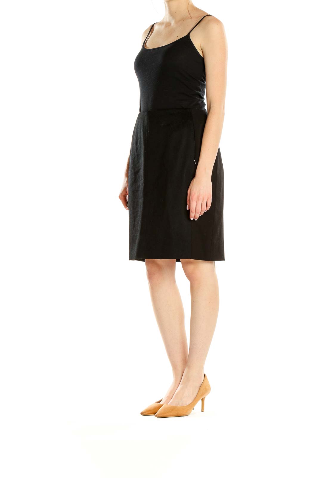 Front view of Akris Punto black pencil skirt with side zipper