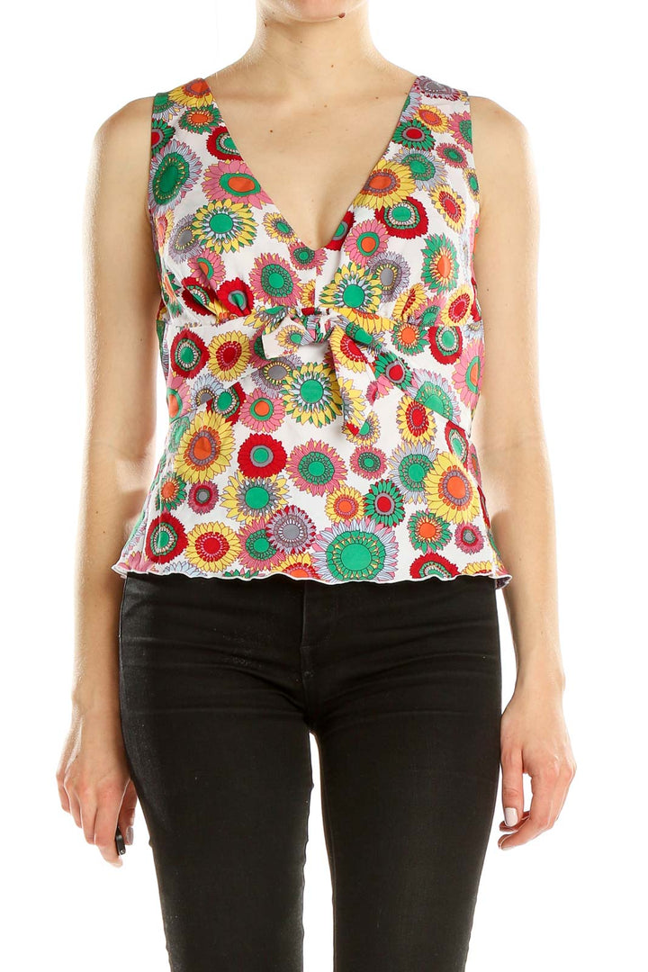 Front view of Nine West multicolor floral print sleeveless top
