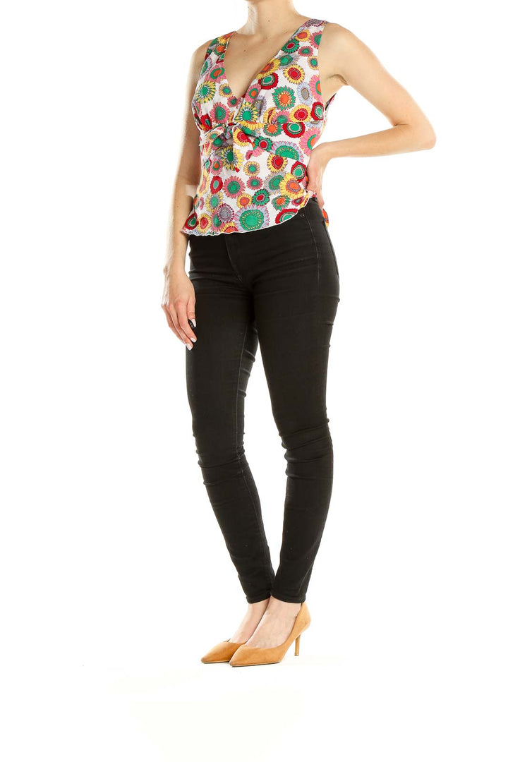 Front view of Nine West multicolor floral print sleeveless top