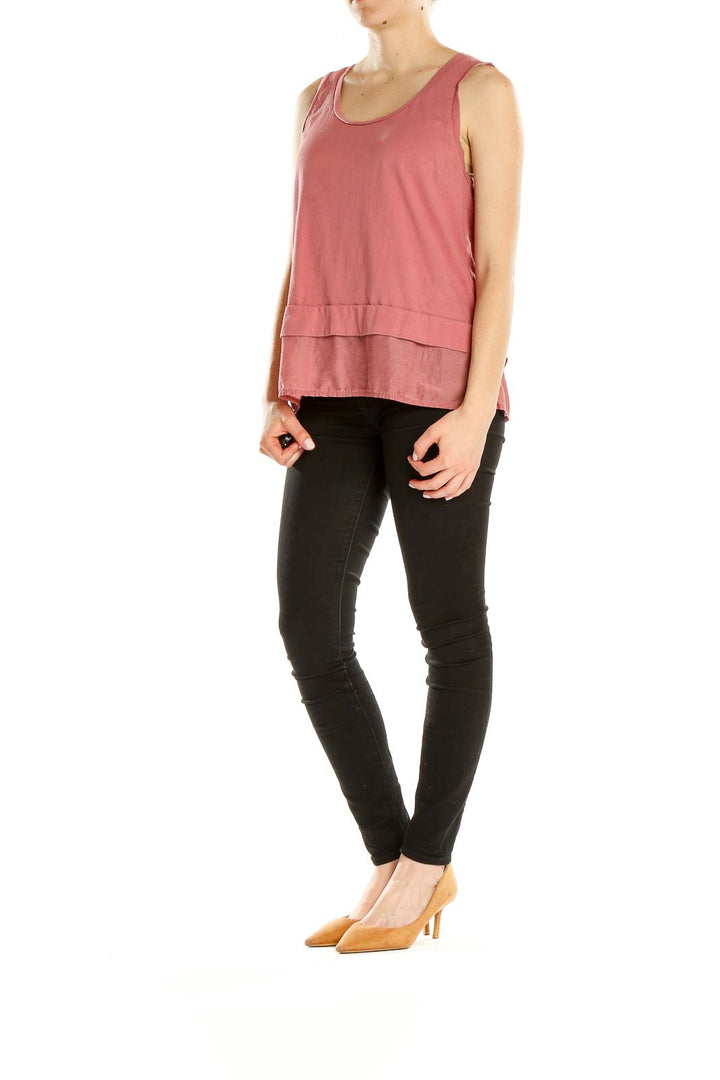 Front view of pink Madewell layered sleeveless tank top