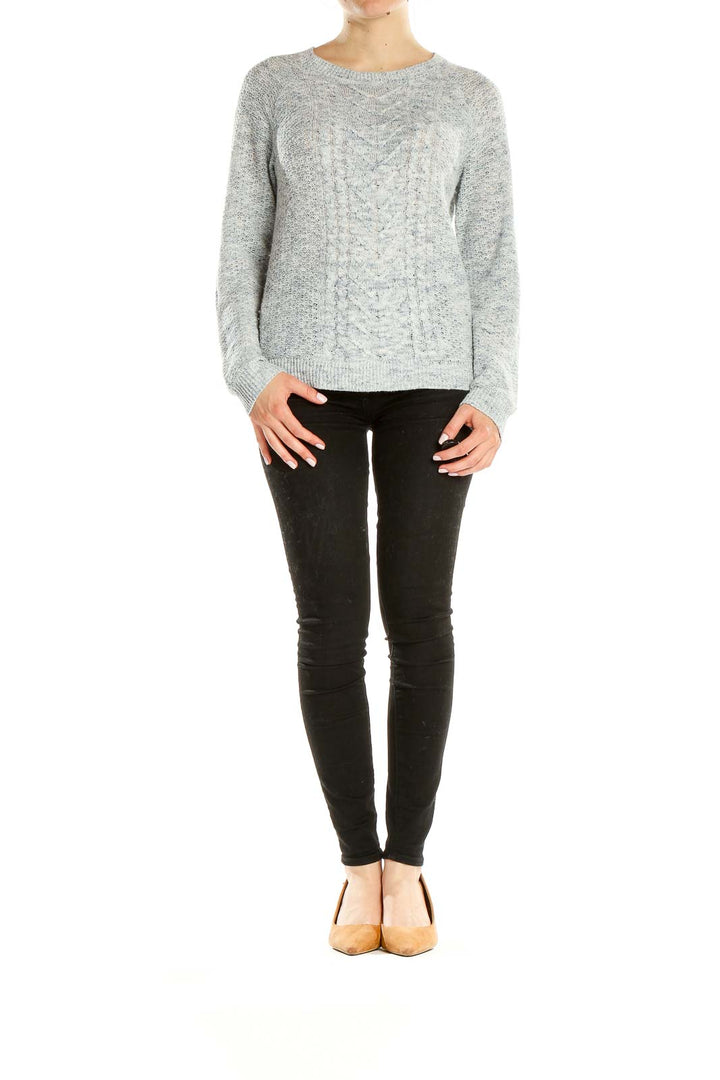 Front view of Liz Claiborne gray cable knit crewneck sweater