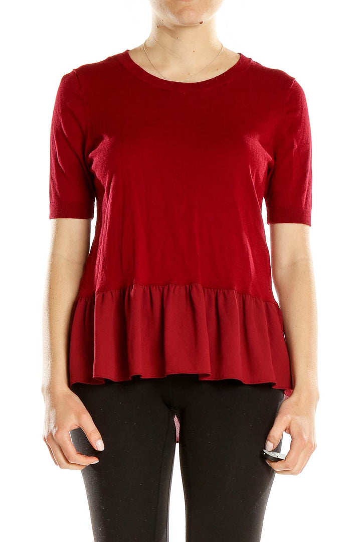 Front view of red peplum knit top from Ann Taylor LOFT