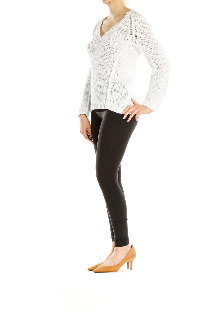 Front view of white V-neck knit sweater from Ann Taylor LOFT