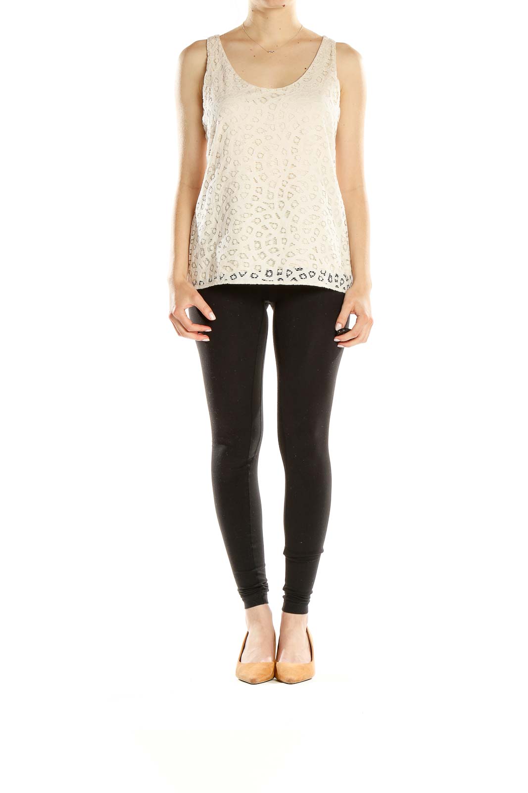 White Lace Leopard Print Tank Top