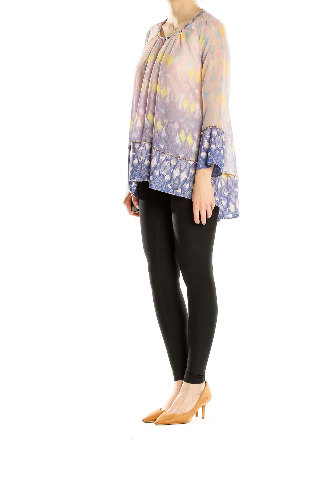 Front view of Mark + James by Badgley Mischka pastel ombre top with bell sleeves