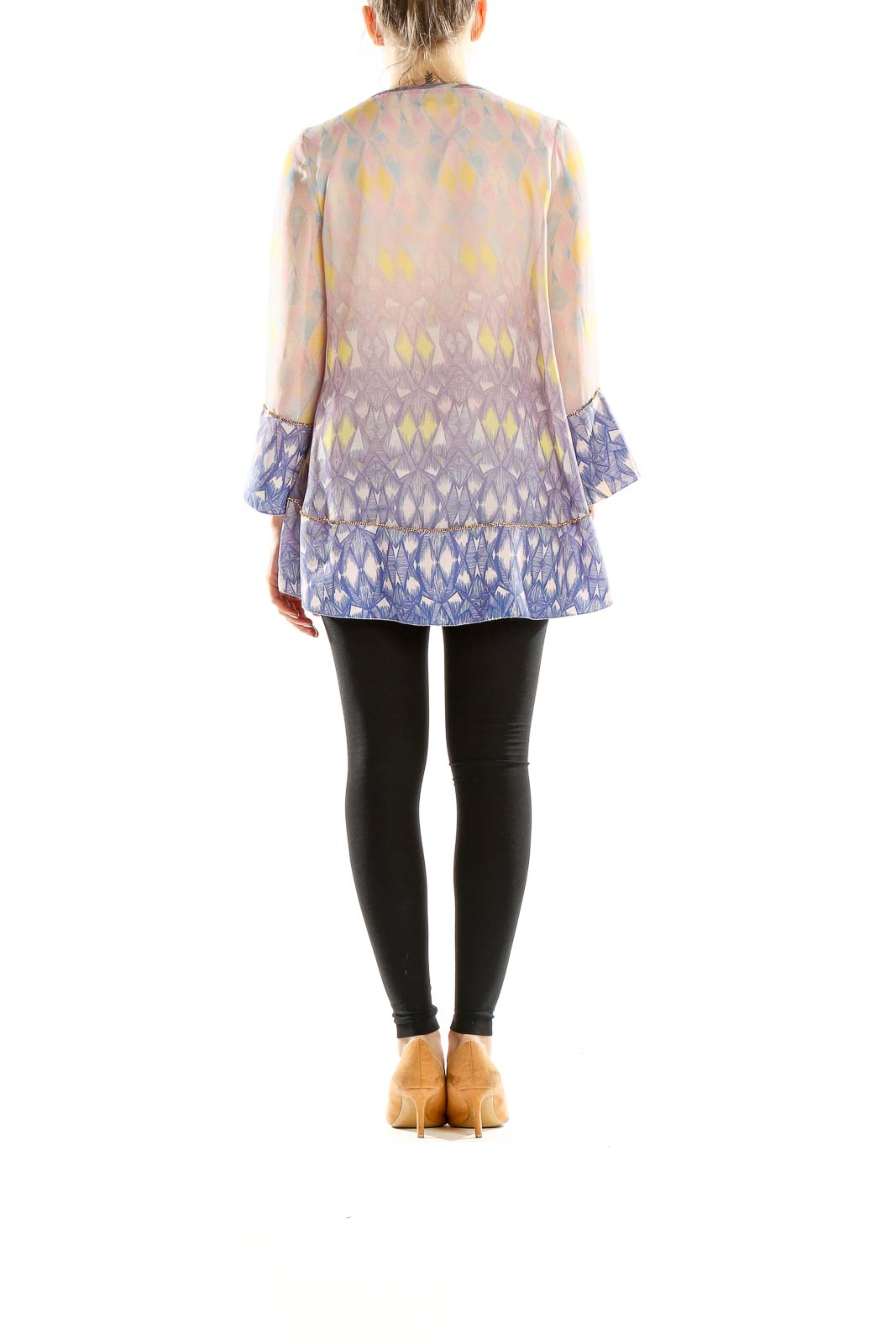 Side view of Mark + James by Badgley Mischka pastel ombre top showing flowy silhouette